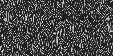 Fototapete - Fabric wrinkles, vector pattern. White branched lines on a black canvas.