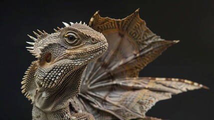 Poster - Closeup Portrait of a Frilled Lizard with its Frill Extended - Realistic Animal Photography