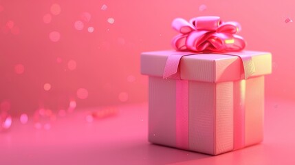 Sticker - Celebratory pink gift box on neon pink background for special occasions