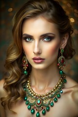 beautiful woman with jewellery. vertical, indoor shoot.