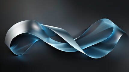 Abstract blue and silver wave flowing on dark background, creating a sense of elegance and movement