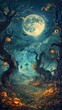 © Pelayo - Whimsical Halloween Background with Enchanted Forest