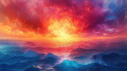 Poster - Vibrant Sunset over Mountainous Landscape