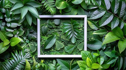 Sticker - White Frame Surrounded by Lush Greenery