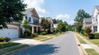 © LifeMedia - A picturesque suburban street adorned with well-manicured lawns, modest homes, and lush greenery under a bright blue sky, representing peaceful and quaint community living.