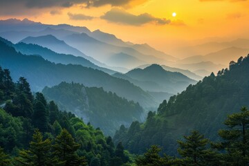 Wall Mural - Beautiful mountain ranges at sunset. Zigana mountains view from Gumushane - Trabzon road. Black Sea geography. Northern Turkey - generative ai