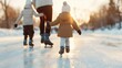 © LifeMedia - A family enjoys ice skating on an outdoor rink, with children and an adult holding hands and gliding over the ice, surrounded by the serene beauty and cold of winter.