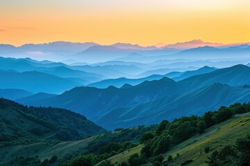 Wall Mural - Beautiful mountain ranges at sunset. Zigana mountains view from Gumushane - Trabzon road. Black Sea geography. Northern Turkey - generative ai