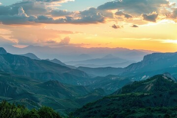 Wall Mural - Beautiful mountain ranges at sunset. Zigana mountains view from Gumushane - Trabzon road. Black Sea geography. Northern Turkey - generative ai