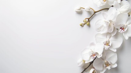 Wall Mural - White Orchids on a White Background with Space for Text