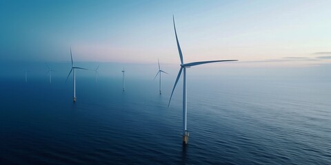 Offshore wind turbines symbolize a hopeful prospect of utilizing renewable energy from ocean breezes, demonstrating sustainability and advanced technology in expansive, tranquil waters