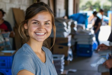 Wall Mural - Young female volunteer at community center