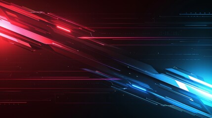 glowing diagonal red and blue lights form abstract technology background with lines