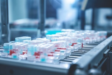 Wall Mural - Close up of tablets in packing machine in pharmacy