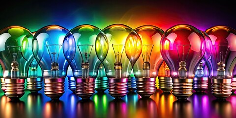 Multicolored array of light bulbs in various hues, illuminated, vibrant, colorful, lights, spectrum