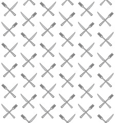 Wall Mural - Vector seamless pattern of hand drawn sketch doodle colored crossed fork and knife isolated on white background