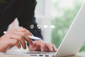 concept of contact us, customer support, service, icon, contact us or customer support hotline peopl
