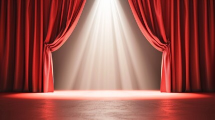 Canvas Print - A red curtain is open to reveal stage