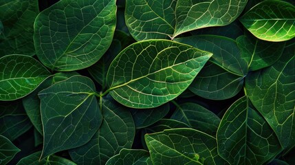 Wall Mural - Abstract green foliage texture, closeup dark green leaf wallpaper, natural fresh leaf pattern