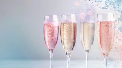 Wall Mural - Four champagne glasses with pink liquid in them