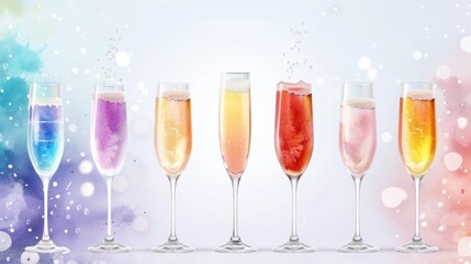 Wall Mural - A row of colorful champagne glasses are lined up on a table