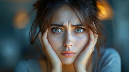 Poster - a woman with blue eyes and a sad look on her face