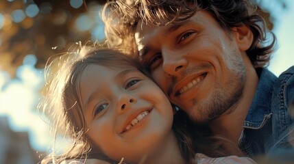 A happy moment of a man and a little girl sharing a smile together, perfect for family or friendship themed images