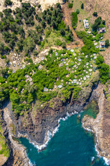 Sticker - Aerial view of Hon yen island and fishing boat, in Phu Yen, Vietnam