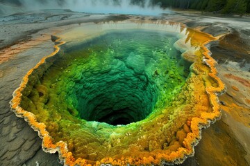 Wall Mural - Morning Glory Pool, landscapes, wild nature, geysers and hydrothermal features of Yellowstone National Park, Wyoming, USA - generative ai