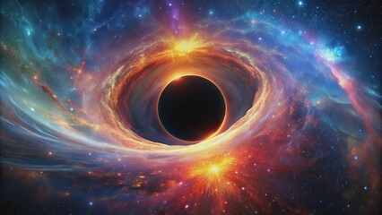 Wall Mural - supermassive black hole surrounded by glowing disk of matter, space, astronomy, universe, singularit