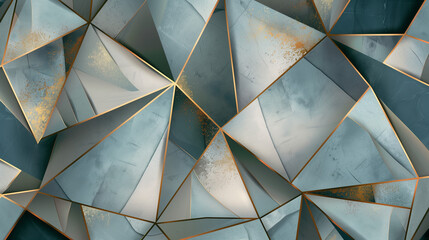 Wall Mural - Luxury geometric pattern with glistening gold and bronze accents on a dusty blue background