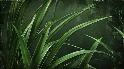 Sticker - Dark-toned green grass leaf texture with vignette border.