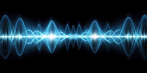 abstract image of sound waves vibrating in the dark with glowing lines and curves, sound waves, dark