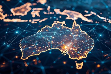Aufkleber - Digital map of Australia network and connectivity