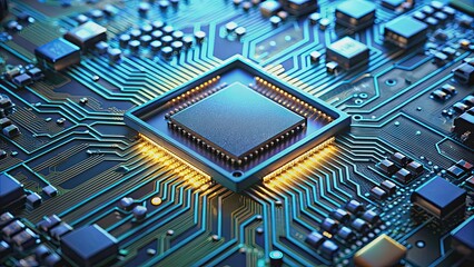 Canvas Print - Close up of a microchip integrated into a technological system, technology, modern, complex, circuit, electronic