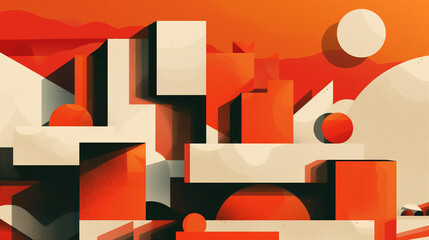 Wall Mural - Modern illustration with a minimalist geometric design and bright orange colour scheme