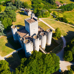 Wall Mural - Aerial view of ancient fortified castle of Chateau de Roquetaillade in sunny summer day, Mazeres, France