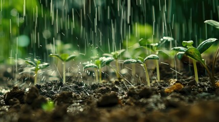 Wall Mural - Garden Rainfall Soil Sprouts Nature Background