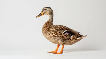 3 year old Female Indian Runner Duck in front of white backdrop