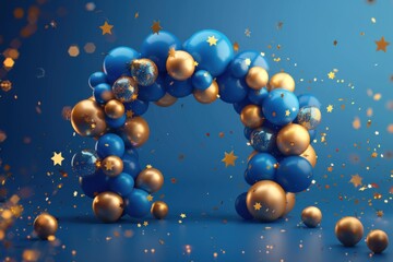 Wall Mural - A blue and gold archway with a lot of gold and blue balloons