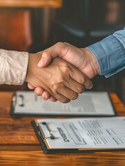 Close-up shot of two individuals shaking hands, symbolizing partnership and agreement