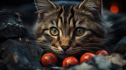 Poster - cat playing with ball  