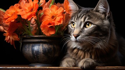 Poster - cat with flower  