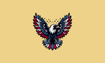 flying crow with american flag vector mascot design