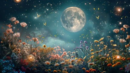 Wall Mural - A moonlit forest with a path leading through it