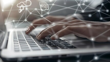 Laptop Keyboard with Mesh Cloud Services Icons