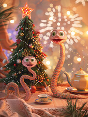 Wall Mural - funny new year poster with 2025 year of snake symbol