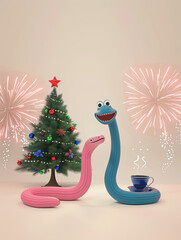 Wall Mural - funny new year poster with 2025 year of snake symbol