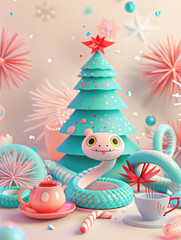 Wall Mural - funny new year poster with 2025 year of snake symbol