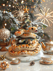 Wall Mural - funny new year poster with 2025 year of snake symbol